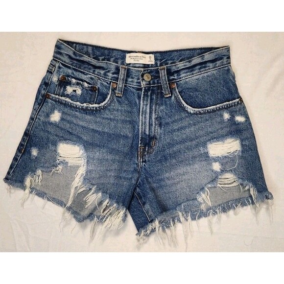 Abercrombie & Fitch Pants - Abercrombie & Fitch Shorts 25/0 Blue Boyfriend Curve Love Distressed Cut Off